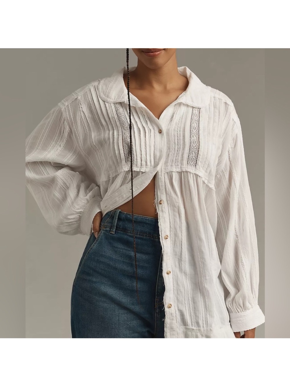 Anthropologie White Pilcro Collared Pintuck Blouse Size XL